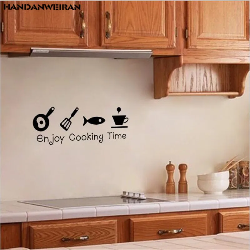 

1PCS Black English Enjoy Cooking Time Carved Wall Stickers For Kitchen Stickers Decorative Home Decal 51*20CM Best Selling