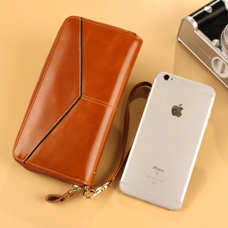 Женский кошелек из натуральной кожи на молнии с отделением для телефона|leather wallet