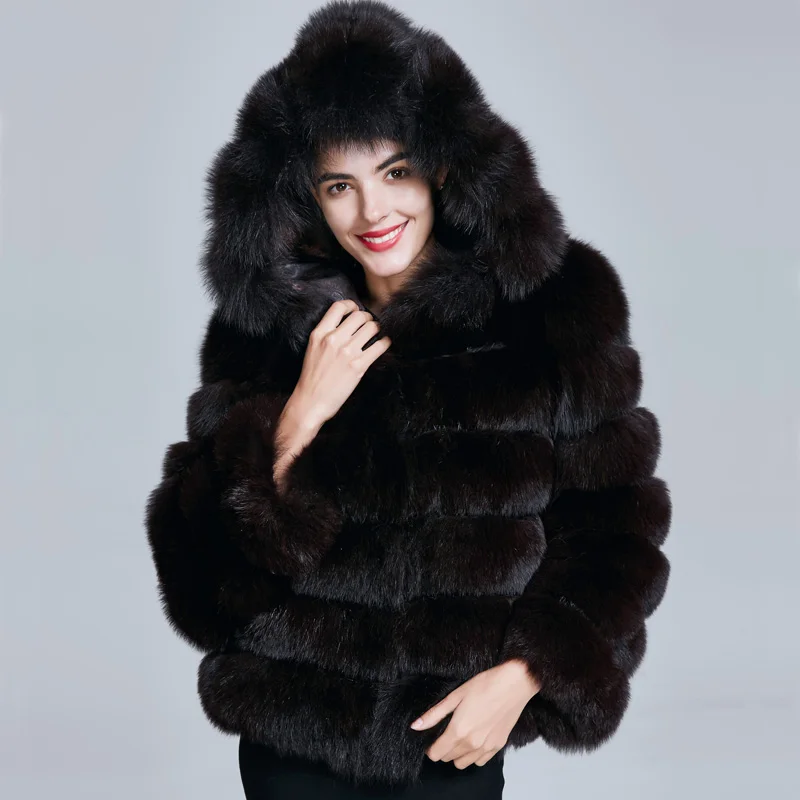 ZIRUNKING женские пальто с капюшоном из натурального меха женская толстая зимняя меховая куртка верхняя одежда из натурального меха голубой лисы пальто с капюшоном ZC1736 - Цвет: Бургундия