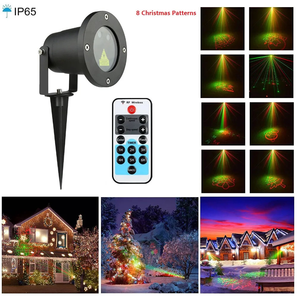 Laser Projector Garden light Remote RG 8 Big Xmas Patterns Outdoor