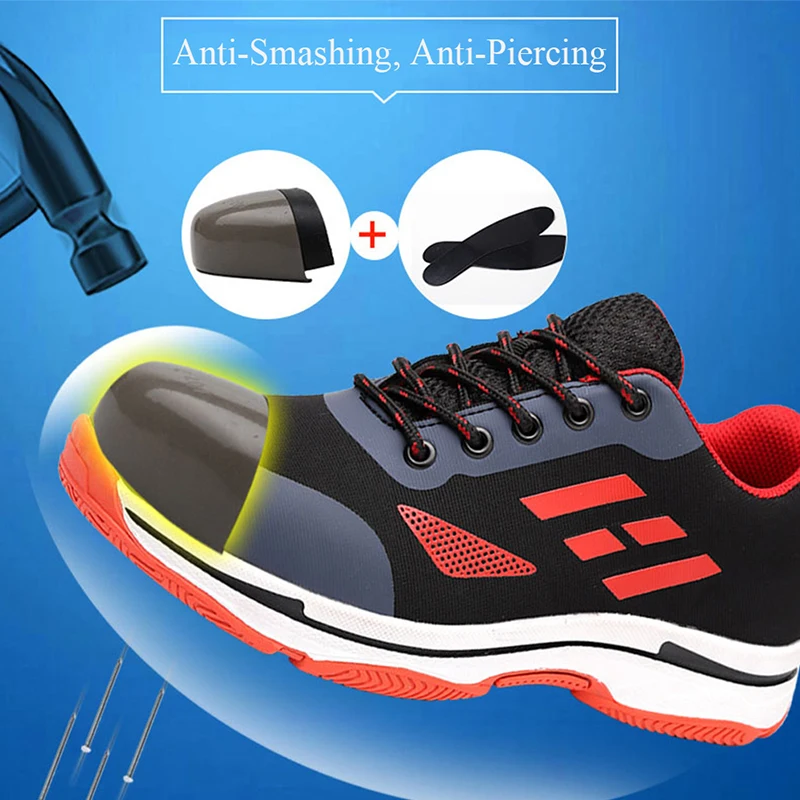 

Men Steel toe caps safety shoes, breathable non-slip hiking men's shoes, anti-smashing puncture-proof rubber sole work shoes