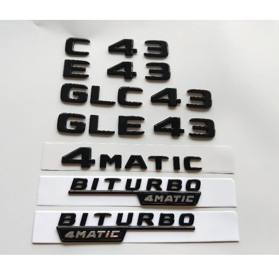 Chrome E43 AMG BITURBO 4MATIC Trunk Fender Badges Emblems for Benz W213