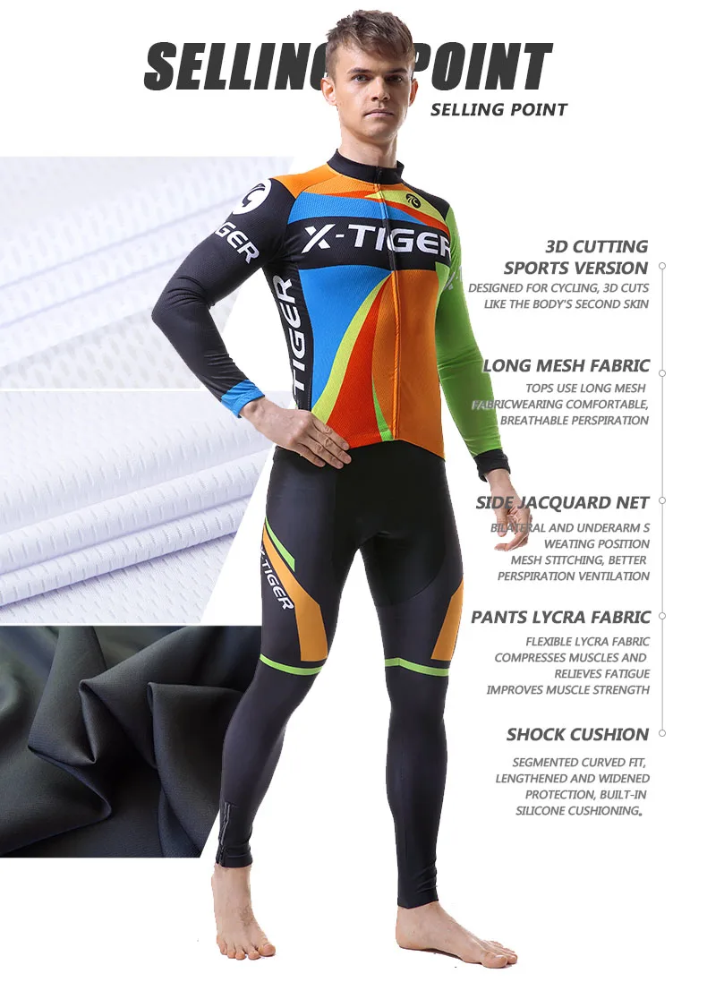 X-TIGER с длинным рукавом Pro майки для велоспорта костюм велосипедиста MTB Одежда Mountian велосипедный костюм, трико Ropa Ciclismo Велоспорт Комплект