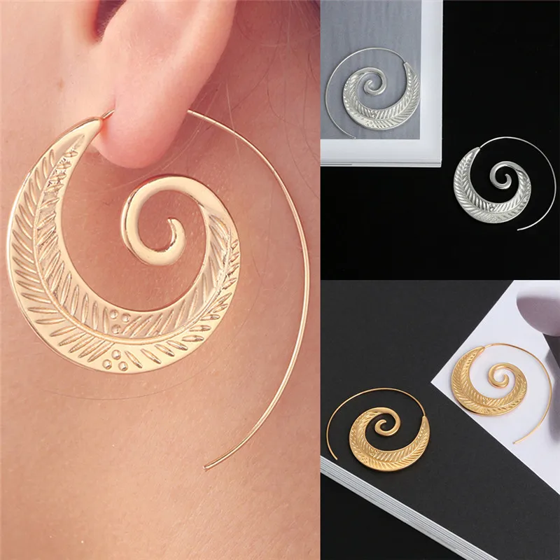 

Punk Personality Round Spiral Drop Earrings Exaggerated Circle Leaf Whirlpool Gear Earrings for Women Jewelry