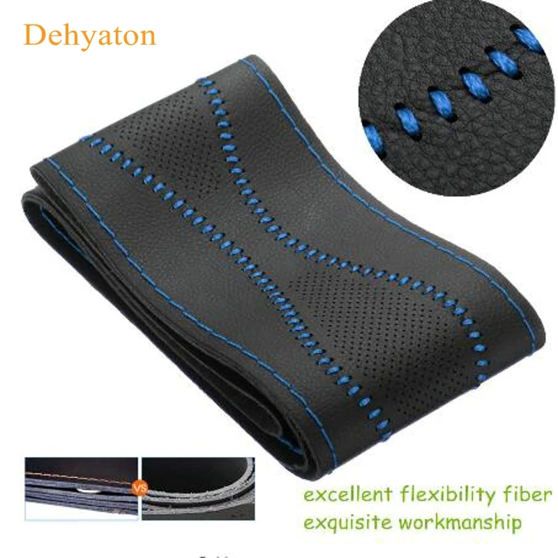 

Dehyaton Black Microfiber Leather Hand Stitched Braid Car Steering Wheel Cover Skid Proof With Needles and Thread for 38cm Car