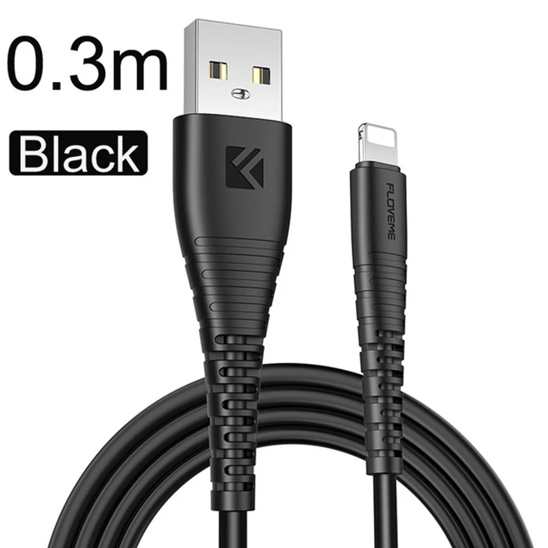 FLOVEME usb кабель для iPhone samsung A50 2.4A Быстрая зарядка Micro usb type C кабель для Xiaomi Redmi Note 7 кабели для мобильных телефонов - Цвет: Black 0.3M