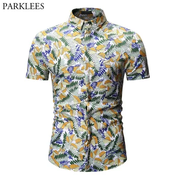 

Mens Hipster Leaf Print Hawaiian Shirt 2019 Brand New Short Sleeve Shirt Men Party Vacation Casual Shirts Male Camisa Hombre XXX