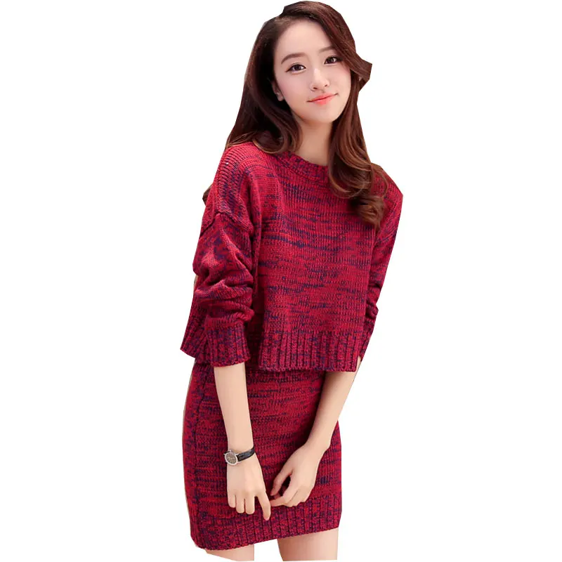 

2017Autumn Winter Women Sweater + Short Skirt Two piece set Suit Fashion Thick Crop Top Elasticity Femme 2piece set Tracksuit Z7