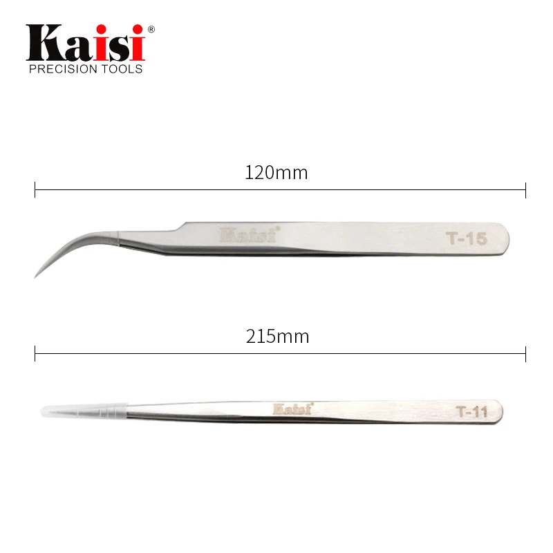 Kaisi High Precision Stainless Steel Curved Straight Tweezers For Cell Phone Tablet Computer Repair Hand Tools T-11 T-15