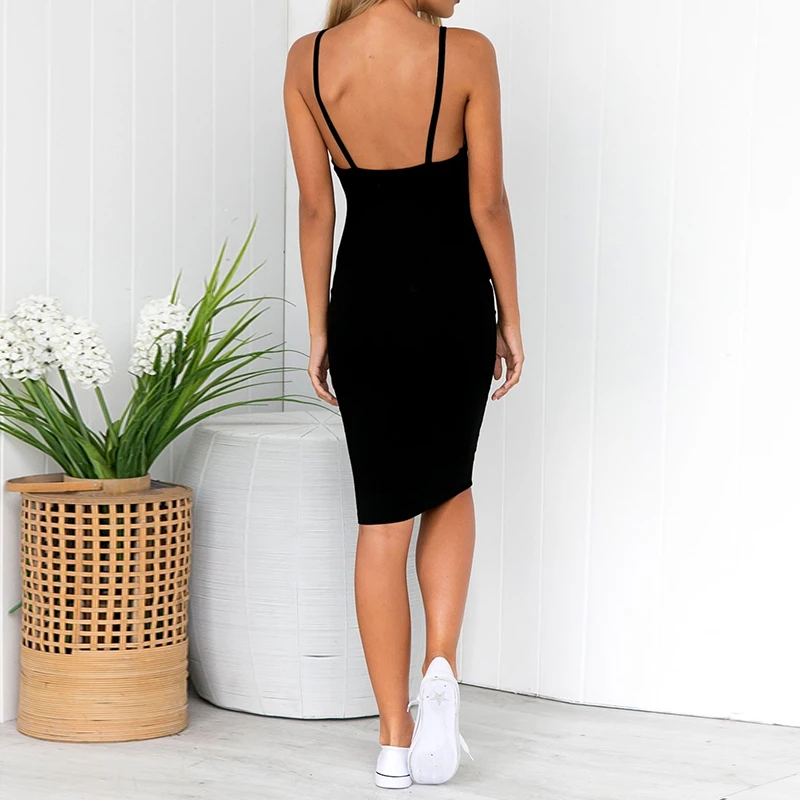 Hot Sale Sexy Women Slim Base Pencil Dress Summer Female Strappy Backless Bodycon Casual Solid Midi Dress Party Cocktail Dress