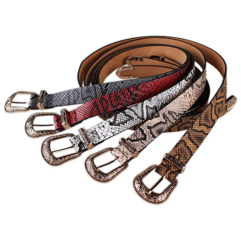 

104x2.7cm High Quality Female Pu Leather Snake Waist Belt Women 2019 Hot Designer Belts For Women's Dress Cinto Feminino