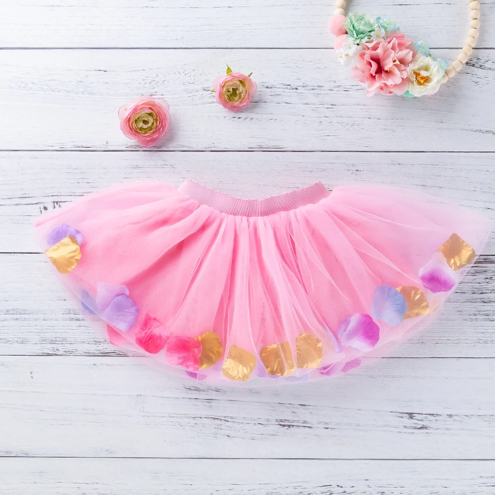 

Cute Baby Girls TuTu Skirt Pink Newborn Girl Tulle Skirt Multicolor Petal Decoration Tutu Elastic Band Soft Children Clothes