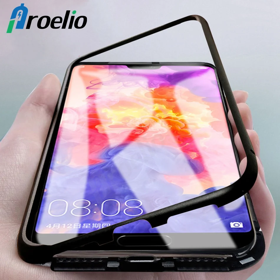 Proelio Magnetic Case For Huawei P20 Pro Toughed Clear Tempered Glass Aluminum Metal Magnet Adsorption Cover |