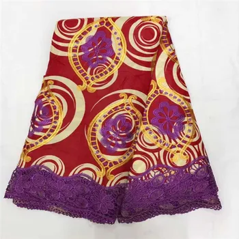 

New Designs African Print Fabric Nigerian Ankara Mixed With Guipure Cord Lace Fabric 2019 Embroidery Wax Lace Fabric For Dress