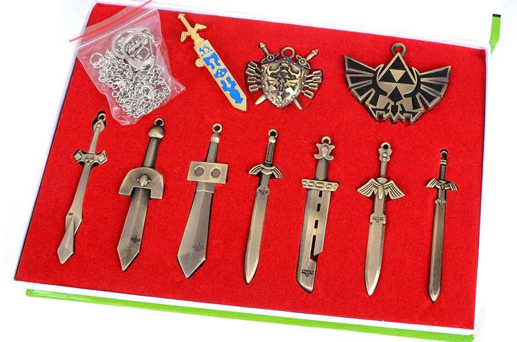 

Link Zelda Legend of Zelda Link Figure Wind Waker HD Weapon Pandant 10pcs/set Shield Necklace Keychain Gift