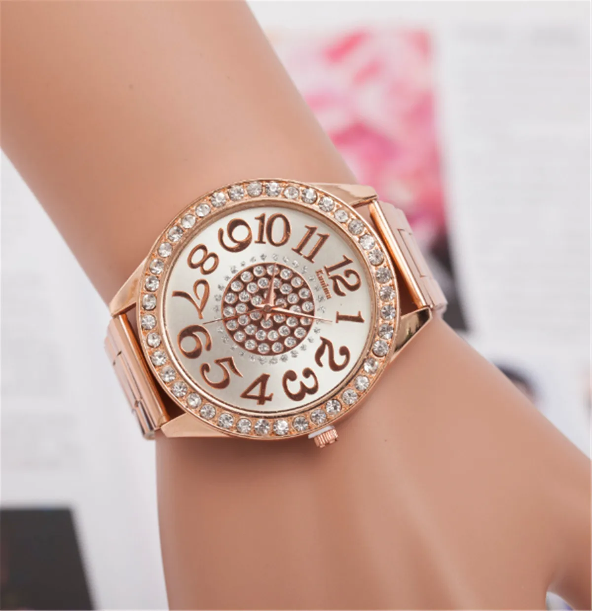Прямая цена модные часы с рисунком подсолнуха со стразами стальные часы мужские и женские кварцевые часы три цвета можно выбрать новинка - Цвет: Rose gold