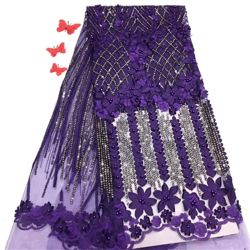 Нигерийская кружевная ткань, Высококачественная африканская Тюлевая кружевная ткань с 3D блестками, французская чистая кружевная ткань для свадебного платья, новая GN188-1 - Цвет: As Picture