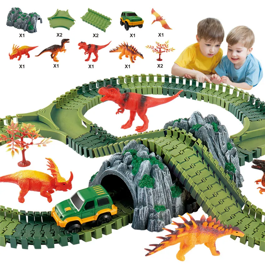 New Magical Dinosaur World Race Track Easy to Assemble Dinosaur World Car and Track, Create A Road Across The Jurassic World