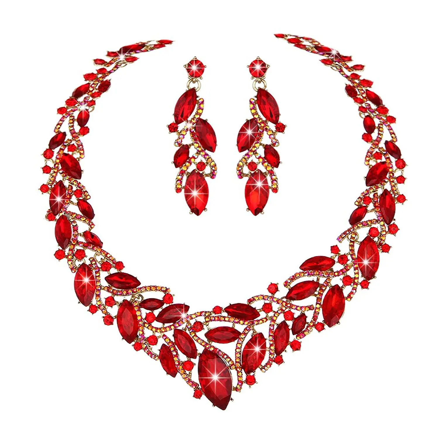 

Cluster Crystal Marquise Necklace Evening Vine Rhinestone Earrings bridal wedding party jewelry sets Fashion women earring sets