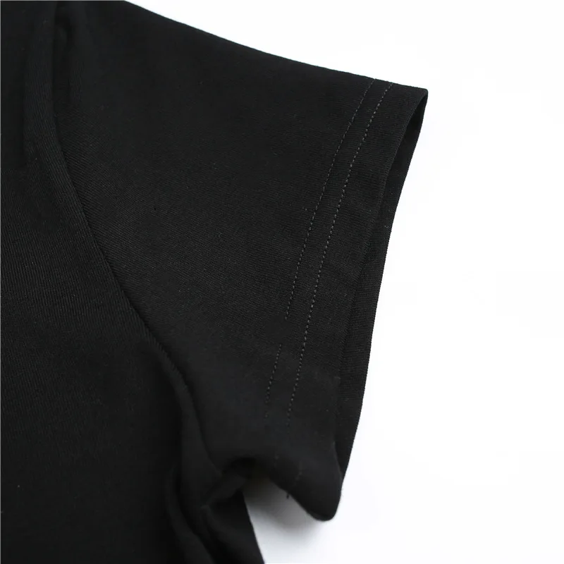 Новая женская летняя футболка с буквенным принтом, сексуальные короткие топы с коротким рукавом и круглым вырезом, черные футболки