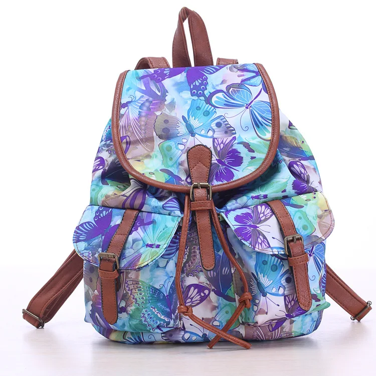 2017 Vintage Elephant Butterfly Print Backpacks Drawstring Canvas Backpack Floral Mochila Girls School Bags Travel Bags