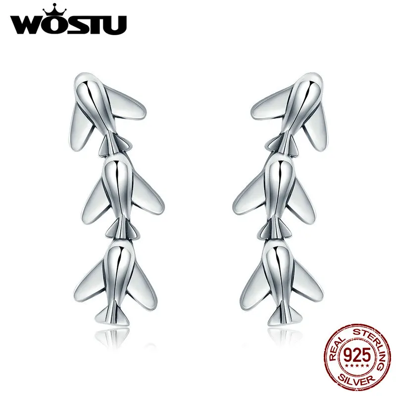 WOSTU Новинка настоящий 925 пробы самолет серебряный самолет серьги гвоздики для женщин модный бренд ювелирные изделия подарок FIE325