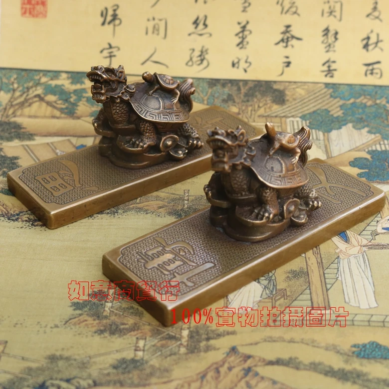 Chinese room Plate with Brass dragon turtle statue Paperweight, text