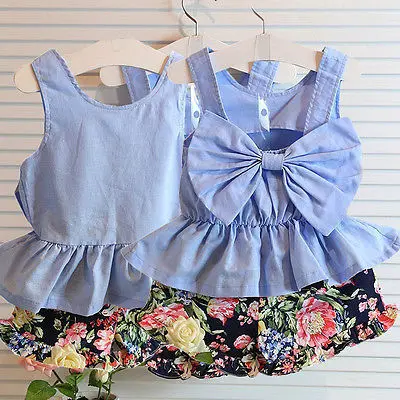 

Baby Girls Kids Super Bowknot Sleeveless Vest T-shirt Tops Short Pants Outfit