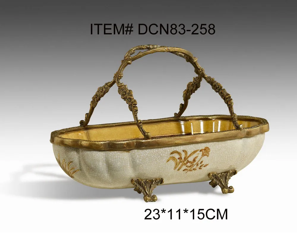 Ceramic Brass Antique Decorative Basket Porcelain Fruit Bowl Vine Shape