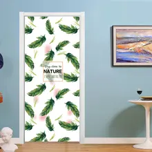 3D DIY наклейки на дверь с зелеными листьями для спальни, гостиной, водонепроницаемый домашний декор из винила, самоклеющаяся наклейка, плакат, обновленная настенная бумага