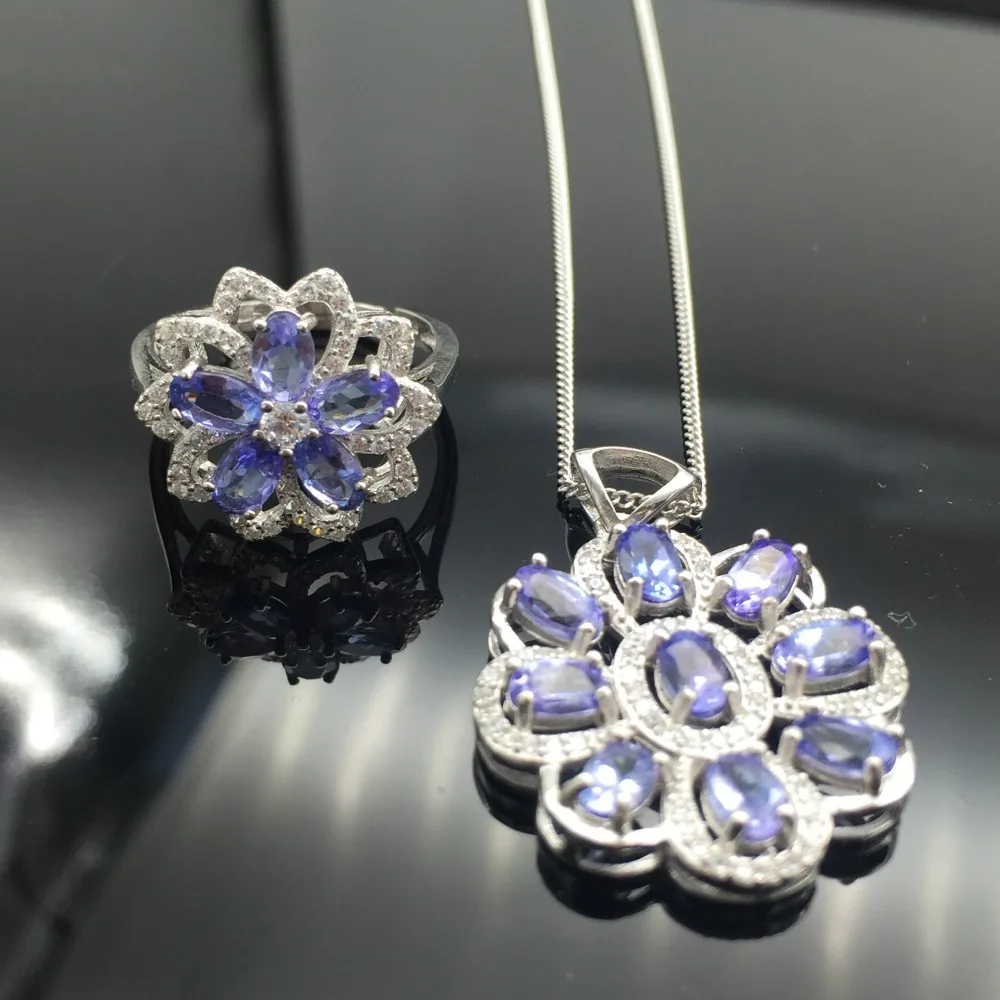 Jewelry romantic tanzanite heart jewelry set natural tanzanite silver ring pendant jewelry set solid silver jewelry set Jewelry romantic tanzanite heart jewelry set natural tanzanite silver ring pendant jewelry set solid silver jewelry set