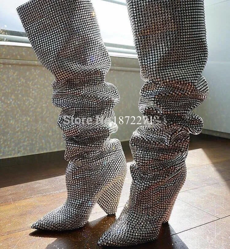 Ladies Rhinestone Boots Runway Shoes 