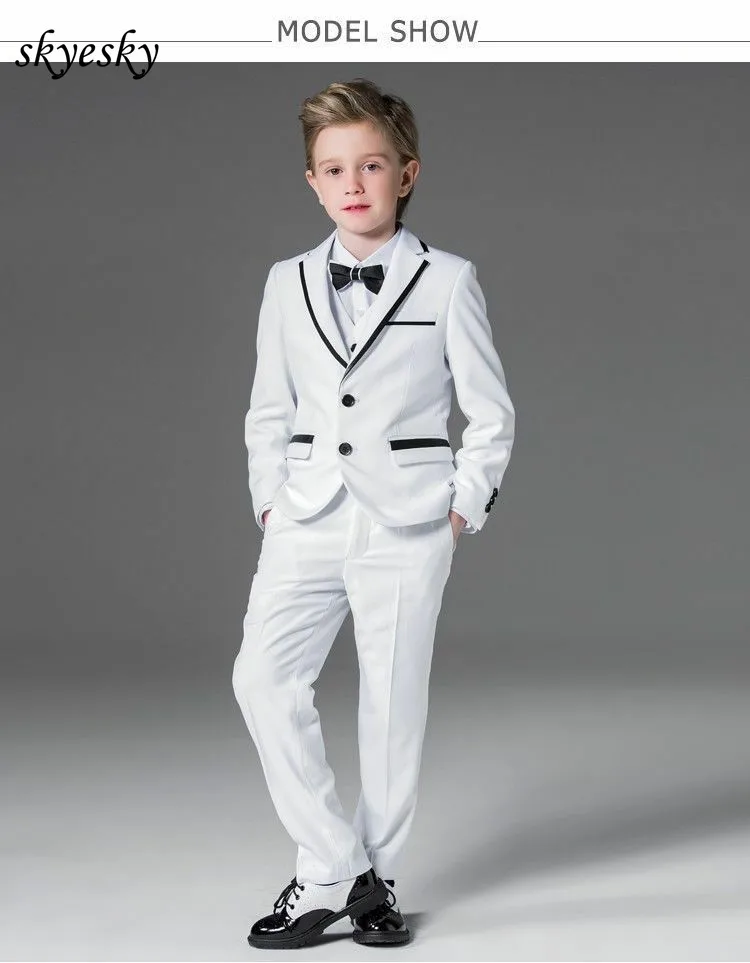 4-1       White Kid Suit Boys Tuxedos Prom Sutis Flower Children Dress Suits Formal Blazer