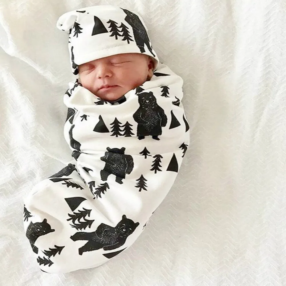 

Newborn Baby Boy Sack Swaddle Sleeping Swaddle Muslin Wrap Hat Set baby sleeping bag baby slaapzak newborn Swaddle spiwor