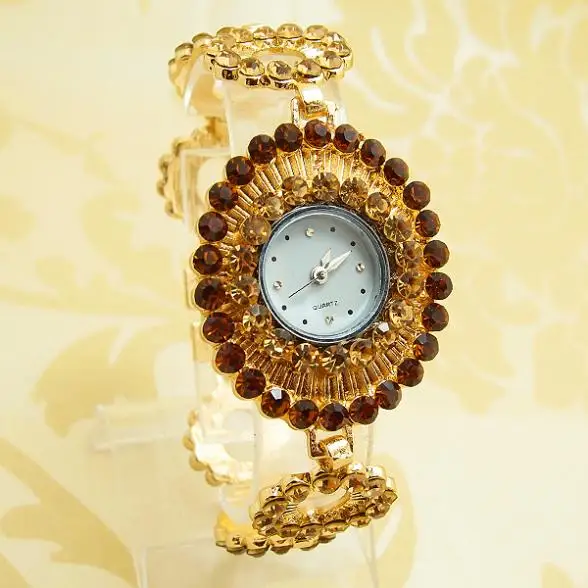 

Luxury Flower Pattern Rhinestone Bracelet Watch Women Ladies Crystal Dress Quartz Wristwatches Female Clock PB-7