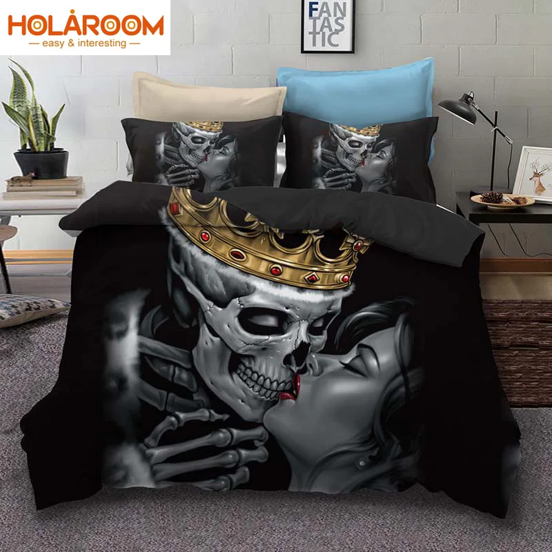 

Halloween Skull Bedding Set Beauty Kiss Skull Printed Pillowcase Duvet Cover AU/US/EU Single/Double/Queen/King Duvet Cover Set