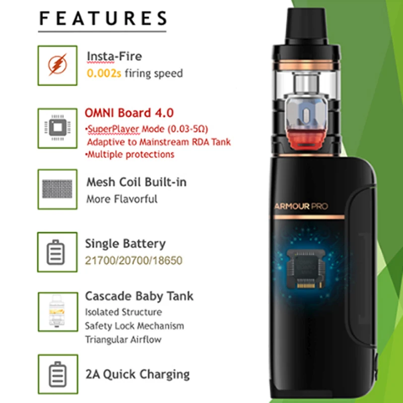 Аутентичный Vaporesso Armour Pro TC Kit с 100 Вт каскадным баком для младенцев 5 мл GT сетчатая
