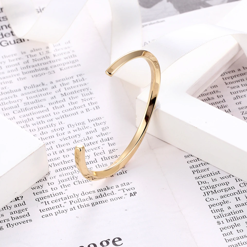 Simple Classic Titanium Stainless Steel Bangle Gold Color For Women Cuff Bracelets Men Female Open Bangles