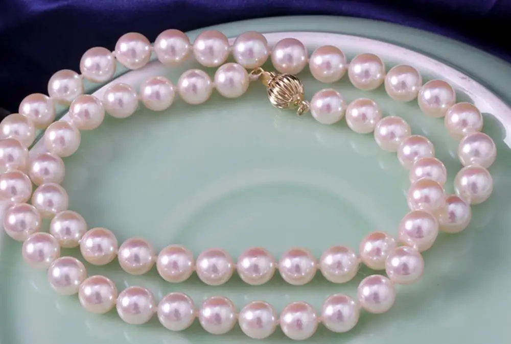 

classic 9-10mm AKOYA white round pearl necklace 18inch k