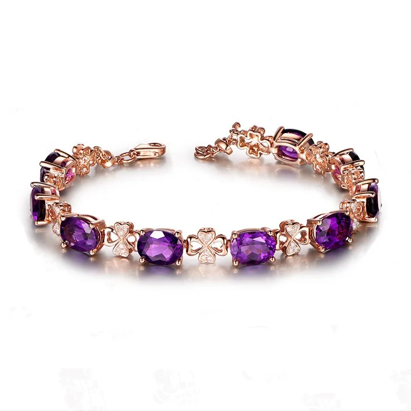 Натуральный женский браслет, 18 К, розовое золото, аметист, лист, браслеты, хорошее ювелирное изделие, брендовый браслет, женский подарок