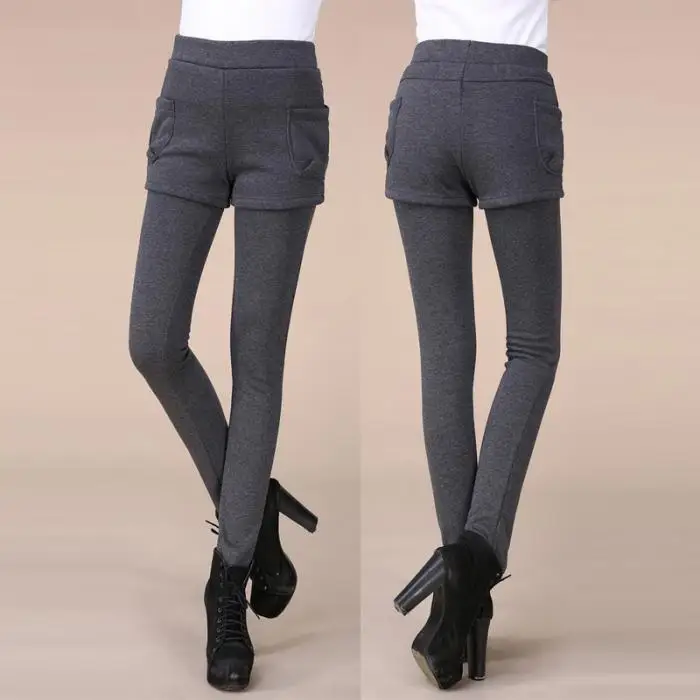 Женские осенние леггинсы, юбка из двух частей, короткие штаны, флисовые теплые зимние утепленные женские брюки с высокой талией HD88