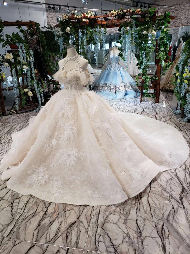 LS11262 высококачественные свадебные платья с перьями Новая мода Специальный дизайн Невеста, свадебное платье Сексуальная Холтер vestidos de novia