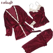 Fdfklak Демисезонный 3 комплекта золото бархатные пижамы сексуальные пижамы комплект атласные пижамы Для женщин пижамы Pijamas Mujer дома clothesq548