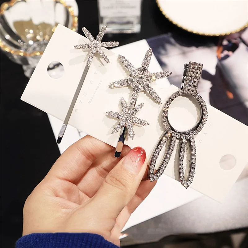Simple Shiny Crystal Rhinestones Hairpins Barrettes Snowflake Rabbit Shape Hair Clips Hairstyle Styling Tool Hair Accessories