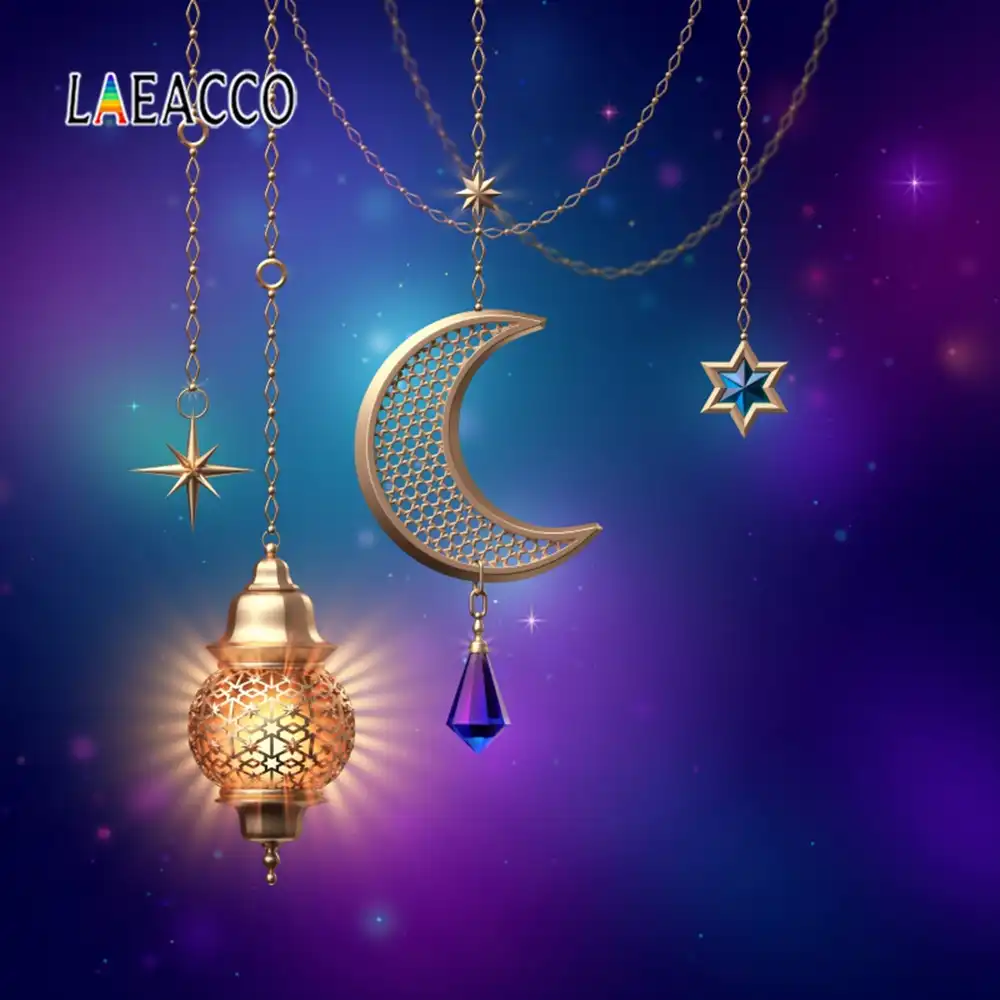 Laeacco Ramadan Happy Eid Mubarak Muslim Lantern Photographic Backdrop