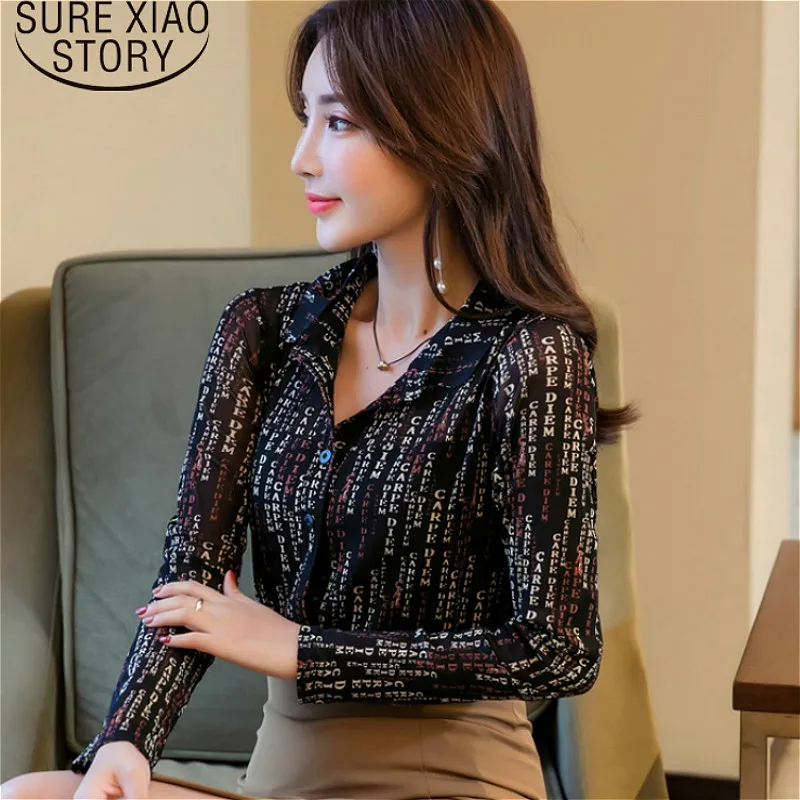 Blusas mujer de moda 2020 женские топы блузки с пуговицами и буквенным отложным воротником