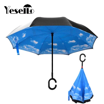 

Yesello Sky Blue Double Layer Inverted Windproof UV Protection Reverse Umbrella