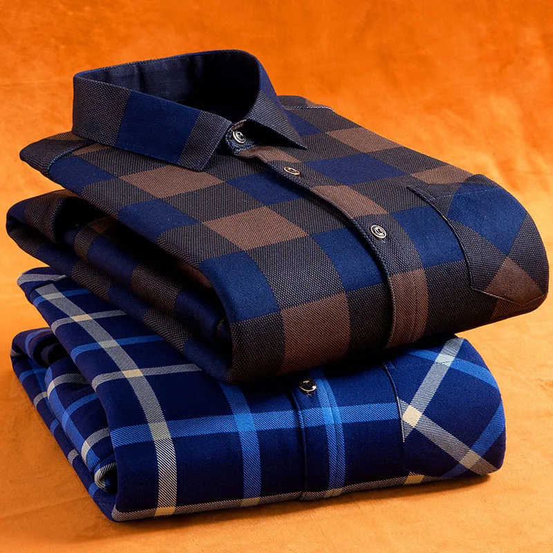

2019 New Autumn Winter Men Fleece Warm Shirt Fashion Male Long sleeve business big size shirt Plaid thick keep warm shirt L-5XL