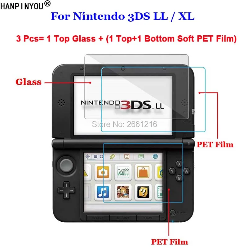 3 шт./лот для Nintendo 3DS LL / XL 3dsxl 3dsll (2 Top + 1 Bottom) закаленное стекло/мягкая ПЭТ 9H 2.5D
