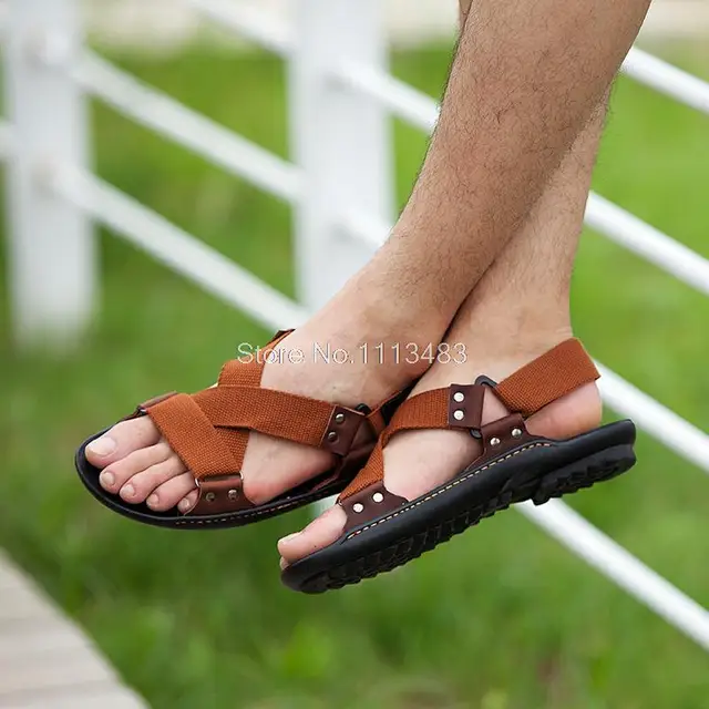 Nieuwe 2015 sandalen merk ontwerp hennep + lederen strand sandalen mannen slippers slippers zomer schoenen sandalias h166 - AliExpress